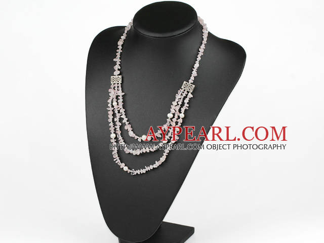 exquisite white pearl rose quartze chips necklace