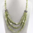 popular white pearl olive jade chips necklace