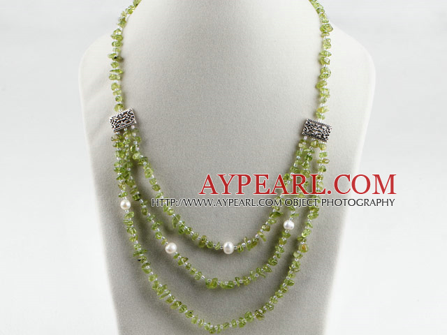 popular white pearl olive jade chips necklace