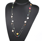 Long Style Assorted Multi Color Coin Pearl Necklace with Metal Chain