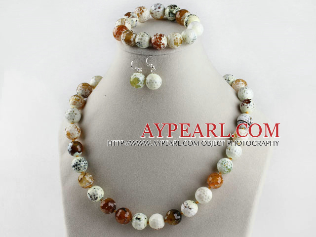 14mm burst pattern color agate ball necklace bracelet earrings set