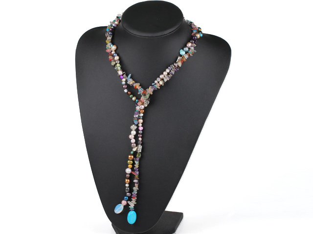 6-8mm multi color pearl long style necklace