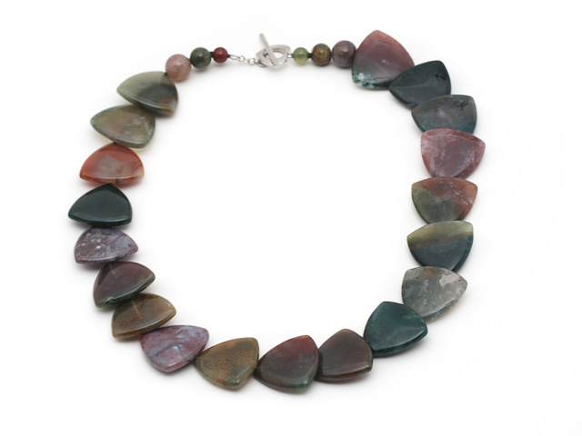 Triangle Shape Indian Agate Necklace with Toggle Clasp