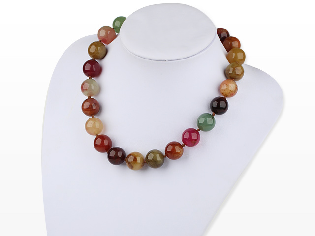 Fashion 18Mm Round Three Color Jade Beaded Necklace With Moonight Clasp