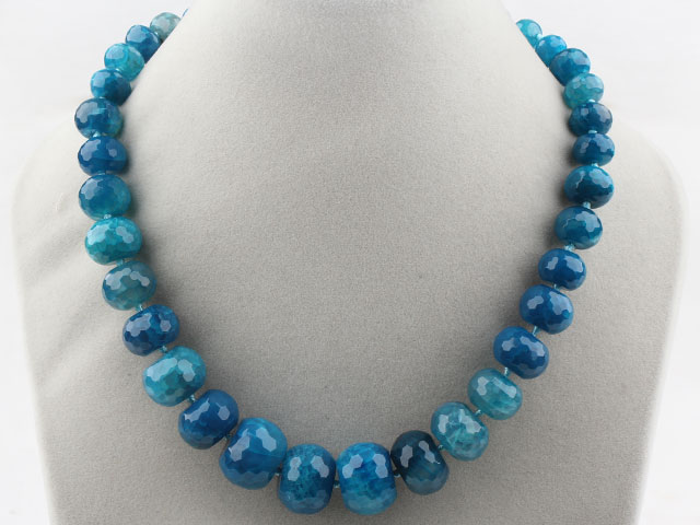 Faceted Burst Pattern Blue Agate Graduated Beaded Necklace