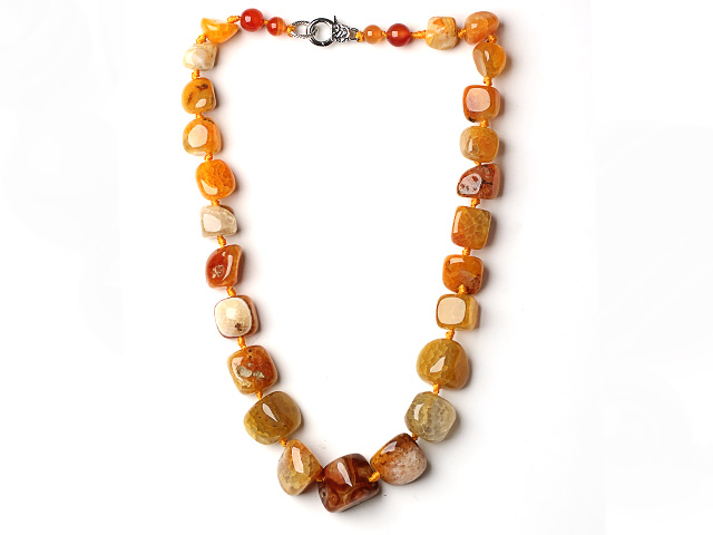 Orange Series Single Strand Brazil Irregular Shape Fillet Burst Pattern Agate Knotted Necklace