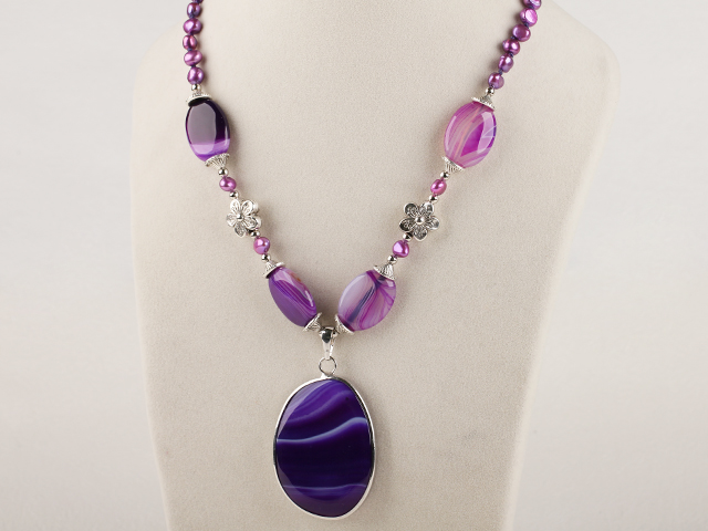 purple pearl and agate necklace pendant with extendable chain