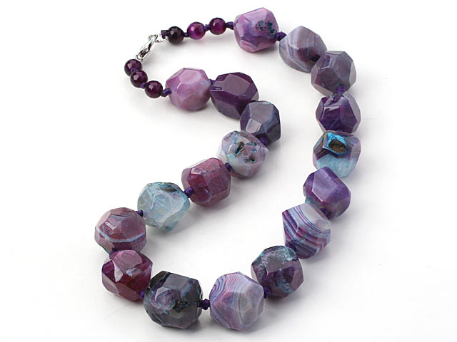 Purple Series Single Strand Brazil Stripe Pattern Purple Agate Knotted Necklace