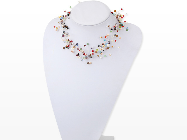 3-4mm Multi Color Freshwater Pearl Crystal Fantastic Bridal Necklace