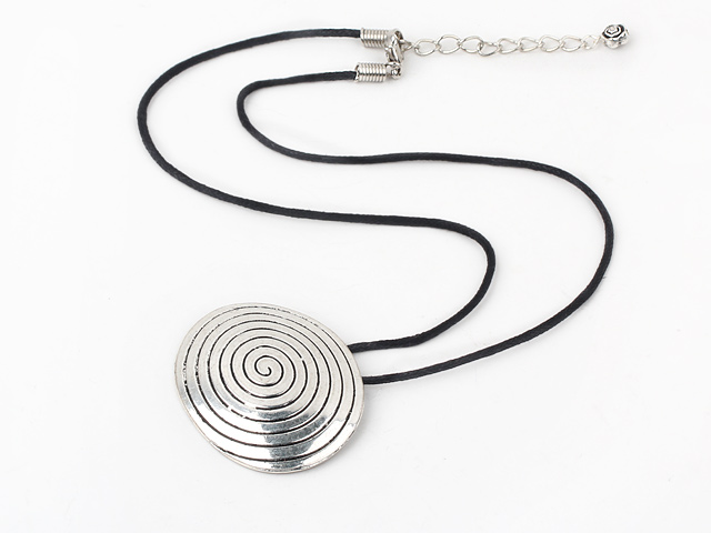 Simple Style Annular Shape Tibet Silver Pendant Necklace With Black Cord