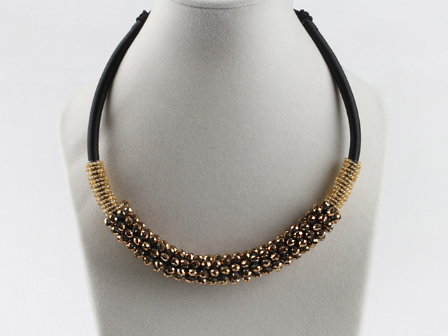 popular style 16.9 inches golden crystal beaded necklace 