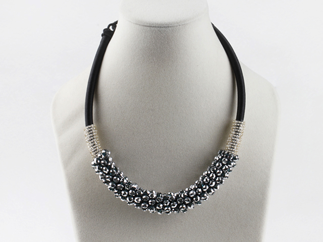 popular style 16.9 inches silver grey crystal beaded necklace 