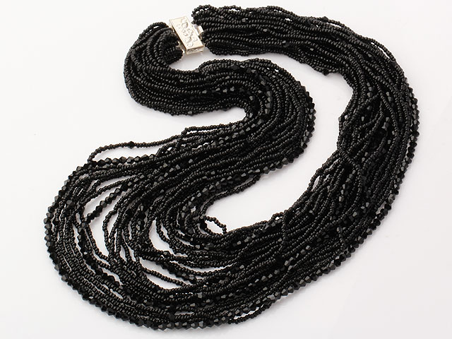 admirably multi strand 2-4mm black manmade crystal necklace 