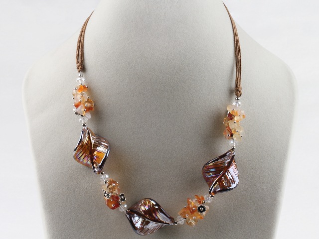 17.7 inches colored glaze agate and stone chips necklace with extendable chain