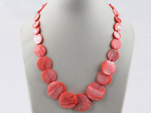 Watermelon red color shell disc necklace with lobster clasp