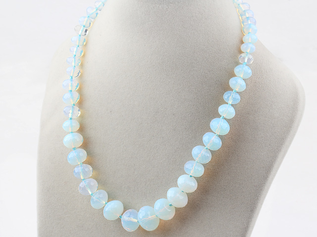 Classic Design Faceted Opal Crystal Graduated Necklace with Moonlight Clasp