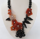 exquisite black and red agate beaded flower necklace 