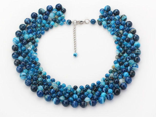 2013 Summer New Design Blue Series Crochet Thread Wrapped Visional Blue Agate Bold Nekclace