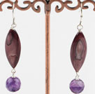 Beautiful Natural Faceted Amethyst And Eye Shape Shell Dangle Earrings