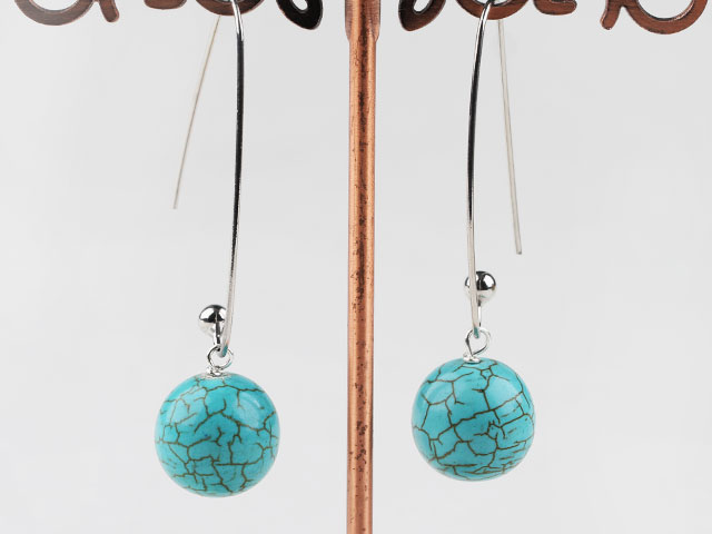 Simple Round Burst Pattern Blue Turquoise Dangle Earrings With Hook Earwires