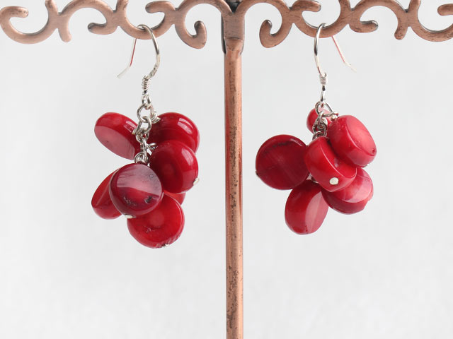 Lovely Red Coral Dangle Earrings With Fish Hook