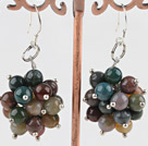 Lovely Cluster Style Round Colorful Indian Agate Ball Dangle Earrings With Fish Hook