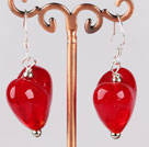 Lovely Short Style Deep Red Colored Glaze Heart Dangle Earrings With Fish Hook