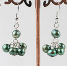 Popular Cluster Style Green Freshwater Pearl Dangle Earrings With Fish Hook