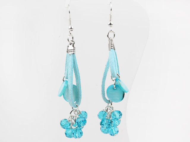 Blue Shell and Blue Crystal Cool Earrings