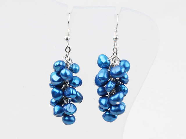 Cluster Style Dyed Dark Blue Color Freshwater Pearl Earrings