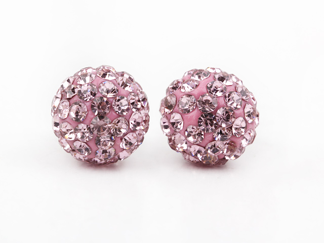 Fashion Style Pink Rhinestone Ball Studs Earrings