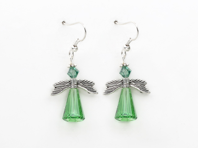 Classic Design Green Austrian Crystal Earrings Angel Shape Earrings