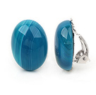 Simple Design Oval Shape Blue Agate Clip Earrings