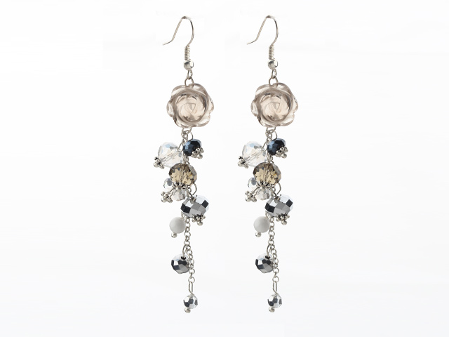 Assorted Gray Series Manmade Crystal and Smoky Quartz Flower Earrings