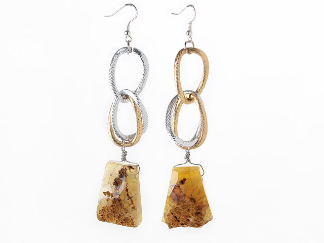 New Design Trapezoidal Shape Crystallized Agate Earrings with Metal Loop
