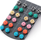 12 Pairs Multi Color Birds Nest Shape Rhinestone Studs Earrings ( Total 12 Pairs )