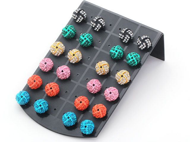 12 Pairs Multi Color Birds Nest Shape Rhinestone Studs Earrings ( Total 12 Pairs )