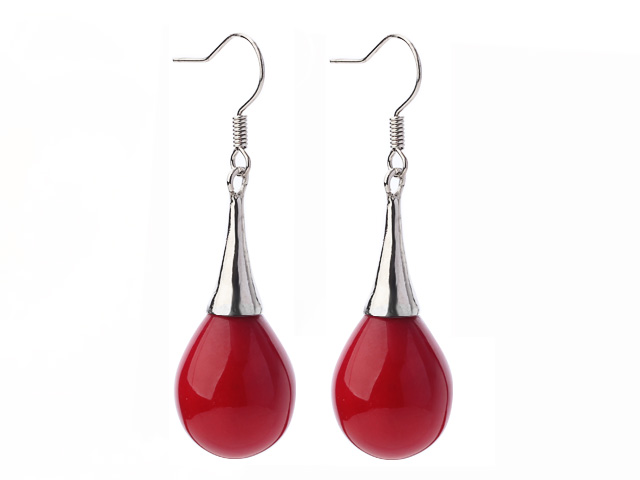 Nice Simple Style Drop Shape Red Seashell Beads Horn Charm Earrings With Fish Hook