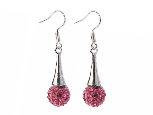 Fashion Simple Style 10mm Pink Polymer Clay Rhinestone Horn Charm Earrings With Fish Hook