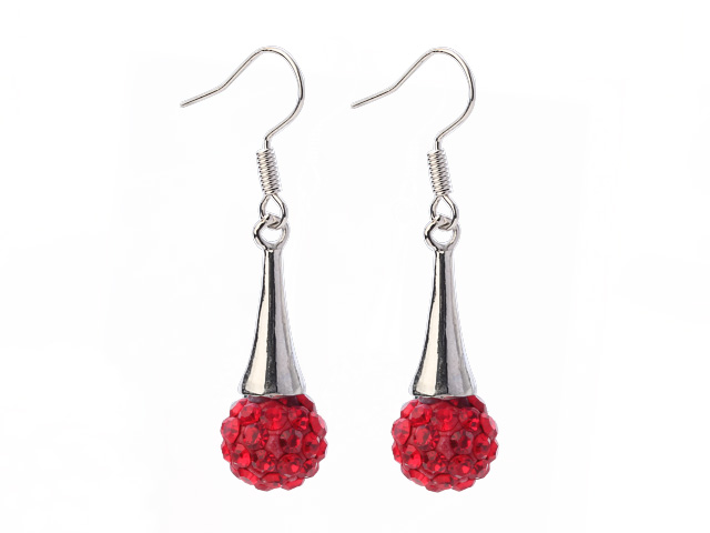 Fashion Simple Style 10mm Red Polymer Clay Rhinestone Horn Charm Earrings With Fish Hook