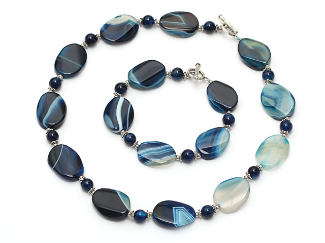 blue agate set( necklace, bracelet) with toggle clasp