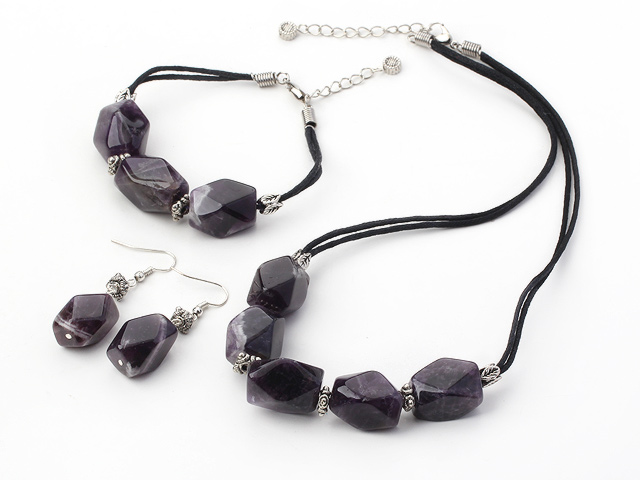 Irregular Shape Amethyst Crystal Sets(Necklace, Bracelet And Matched Earrings)