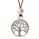 Fashion Design Simple Style Pearl Leather Necklace with Life Tree Pendant