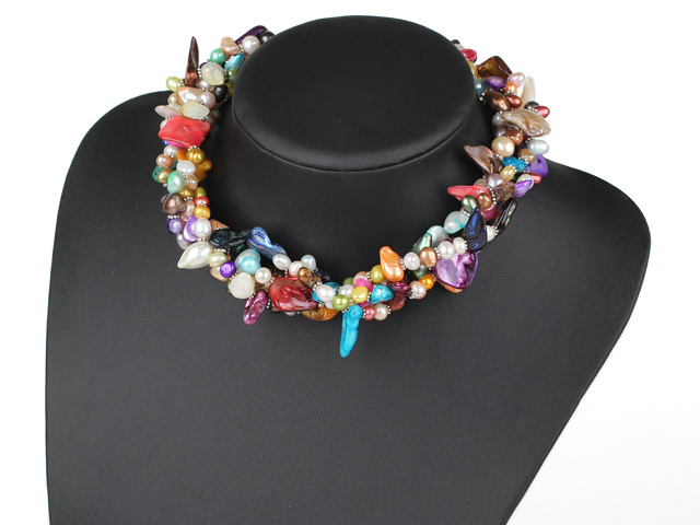 18.5 inches three strand multi color pearl shell necklace