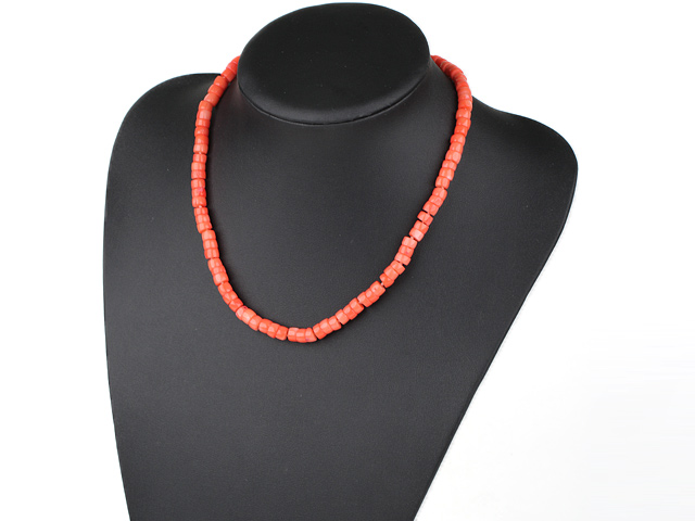 17.5 inches 3*8mm flat round coral necklace with toggle clasp