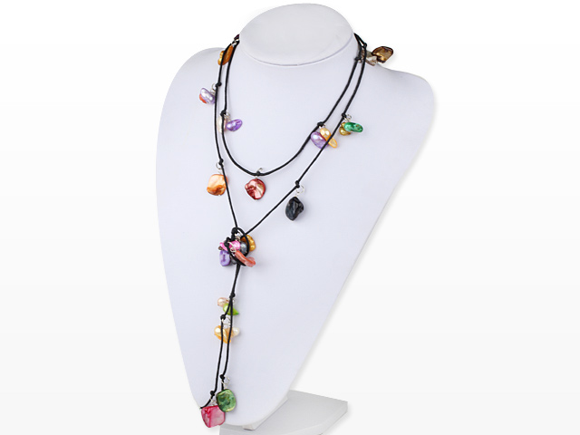 seven colored pearl shell long style necklace