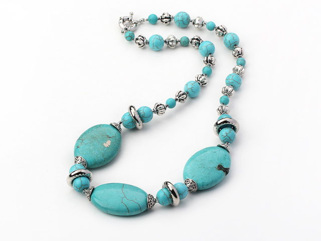 various size turquoise beaded necklace with spring ring clasp