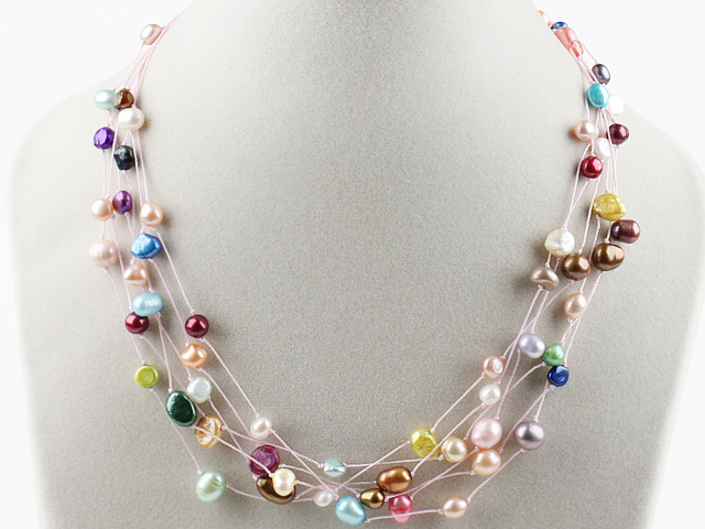 18 inches multi color dyed pearl necklace with lobster clasp