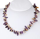 Nice Teeth Shape Amethyst And Citrine Beaded Strand Necklace With Toggle Clasp