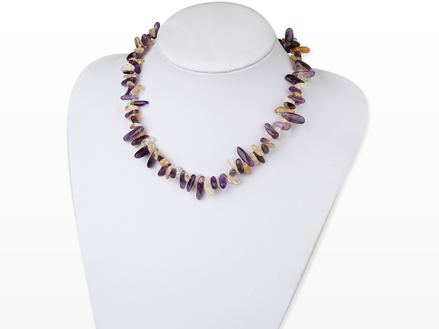 Nice Teeth Shape Amethyst And Citrine Beaded Strand Necklace With Toggle Clasp